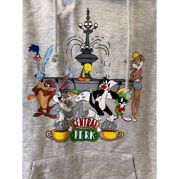 Looney Tunes Cartoon Central Perk Graphic Grey Hoodie - Size L (11-13) - Picture 2 of 8